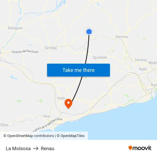 La Molsosa to Renau map