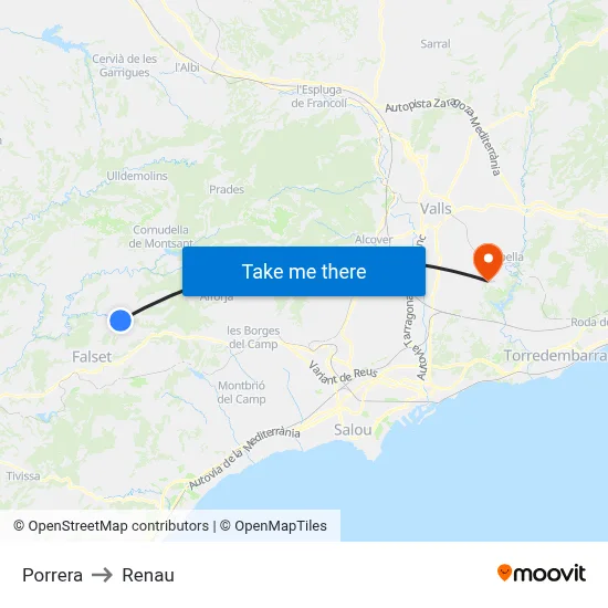 Porrera to Renau map