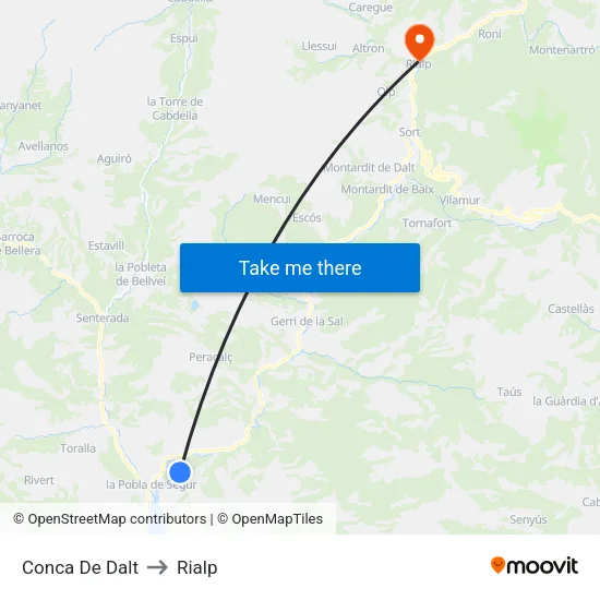 Conca De Dalt to Rialp map