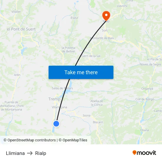 Llimiana to Rialp map