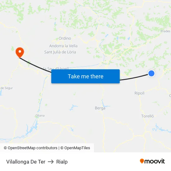 Vilallonga De Ter to Rialp map
