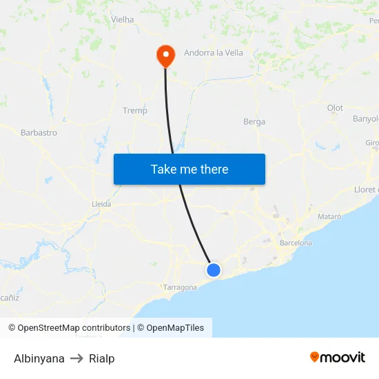 Albinyana to Rialp map