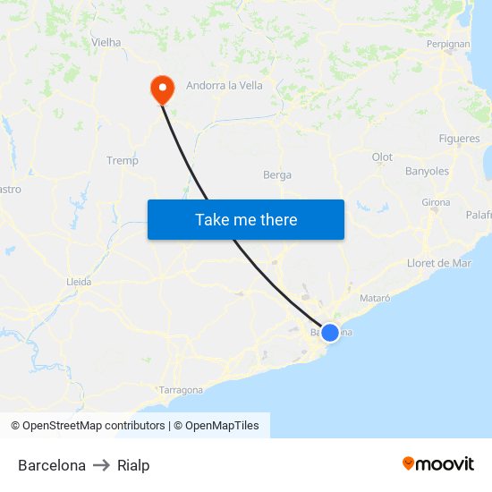 Barcelona to Rialp map