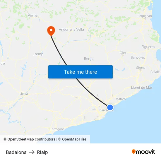 Badalona to Rialp map