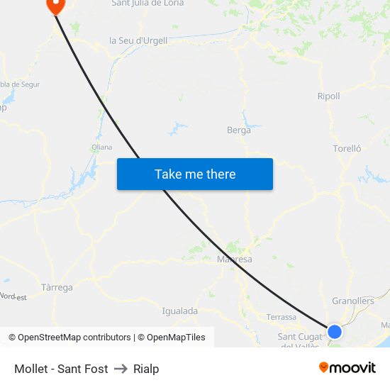 Mollet - Sant Fost to Rialp map