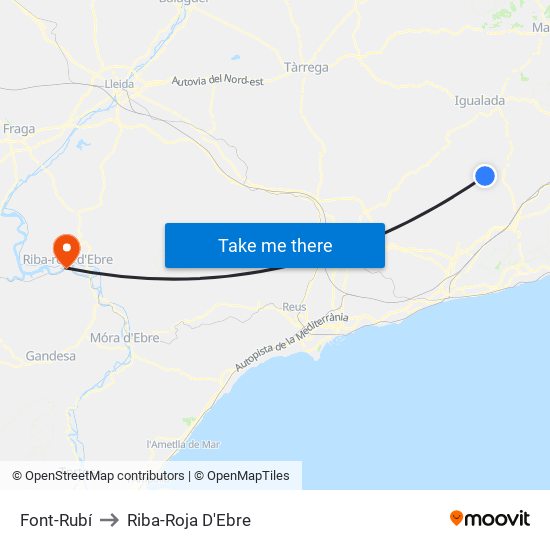 Font-Rubí to Riba-Roja D'Ebre map