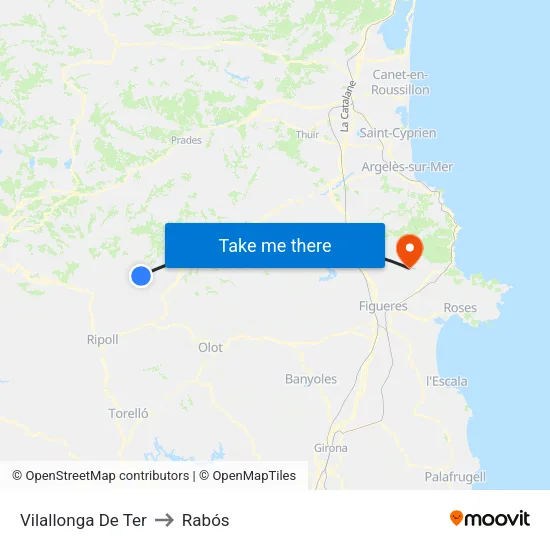 Vilallonga De Ter to Rabós map