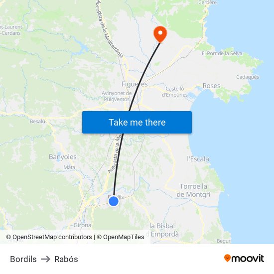 Bordils to Rabós map