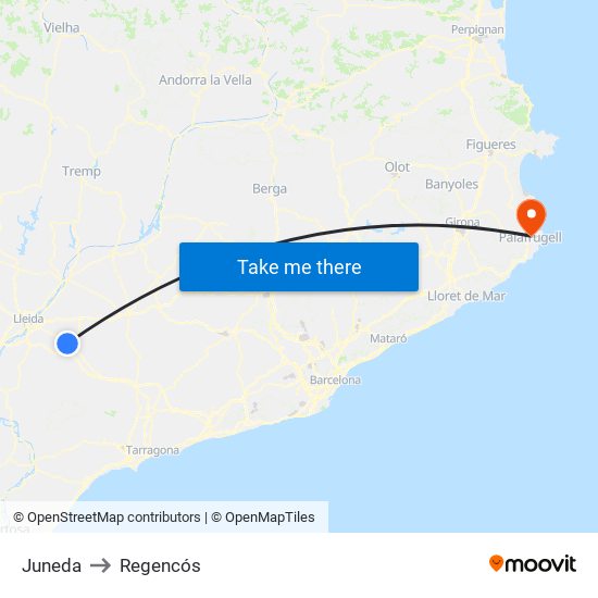 Juneda to Regencós map