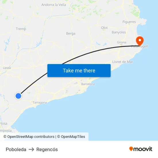 Poboleda to Regencós map