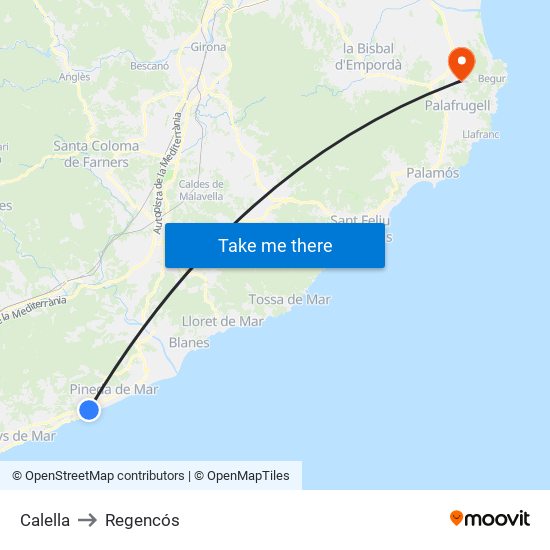 Calella to Regencós map