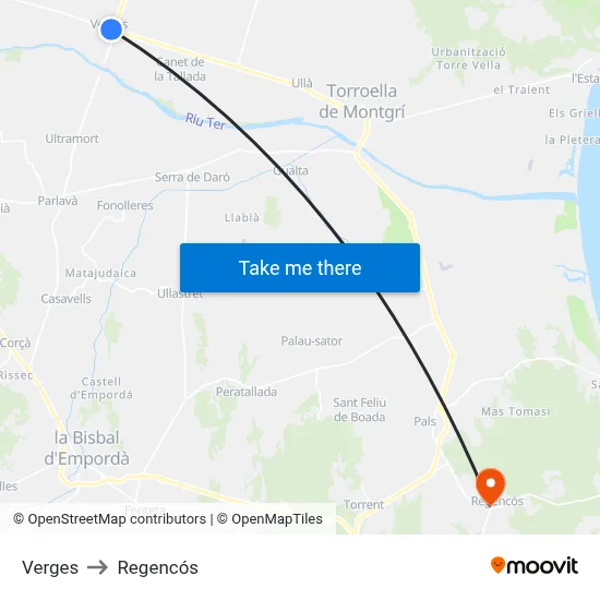Verges to Regencós map
