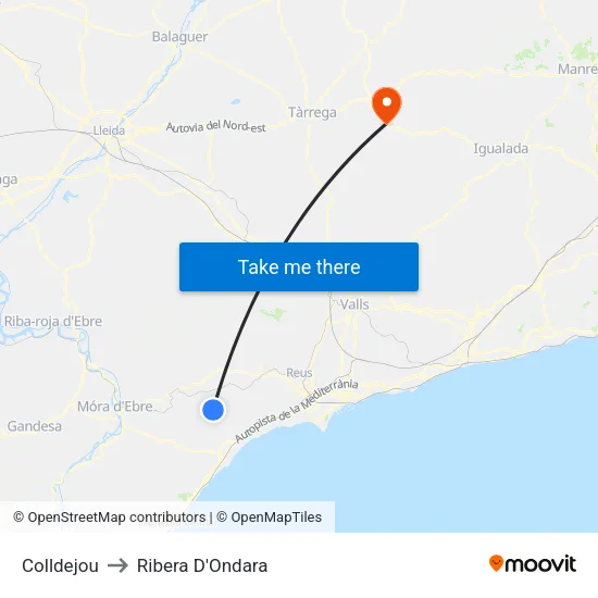 Colldejou to Ribera D'Ondara map