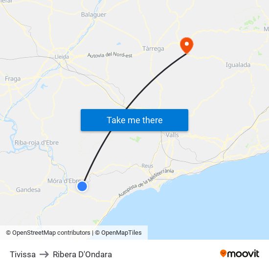 Tivissa to Ribera D'Ondara map