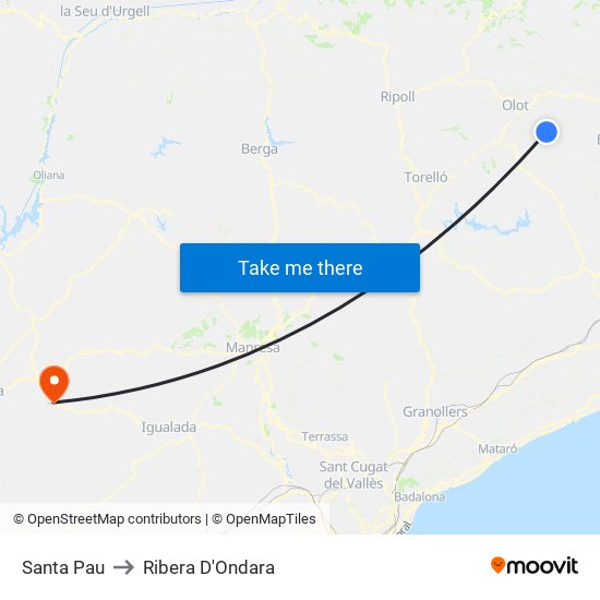 Santa Pau to Ribera D'Ondara map