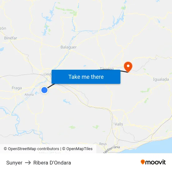 Sunyer to Ribera D'Ondara map