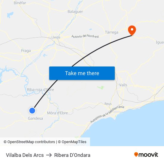 Vilalba Dels Arcs to Ribera D'Ondara map