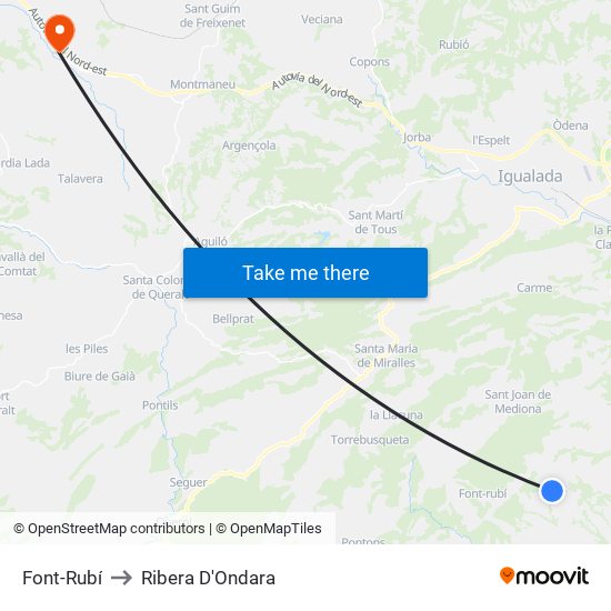 Font-Rubí to Ribera D'Ondara map