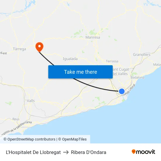 L’Hospitalet De Llobregat to Ribera D'Ondara map