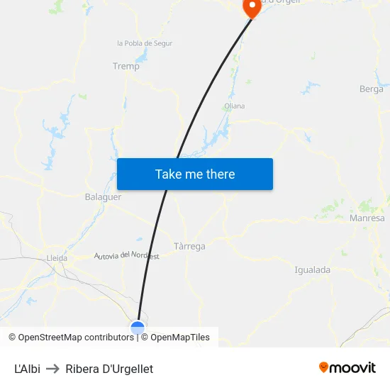 L'Albi to Ribera D'Urgellet map