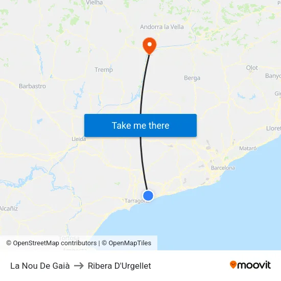 La Nou De Gaià to Ribera D'Urgellet map