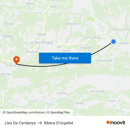 Lles De Cerdanya to Ribera D'Urgellet map
