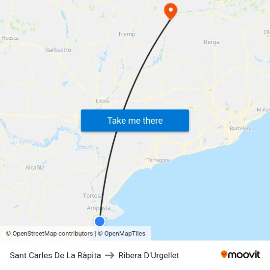 Sant Carles De La Ràpita to Ribera D'Urgellet map
