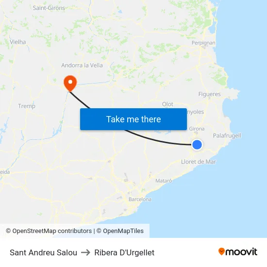 Sant Andreu Salou to Ribera D'Urgellet map