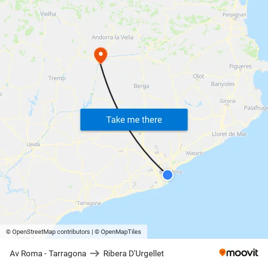 Av Roma - Tarragona to Ribera D'Urgellet map