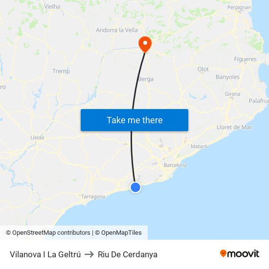 Vilanova I La Geltrú to Riu De Cerdanya map