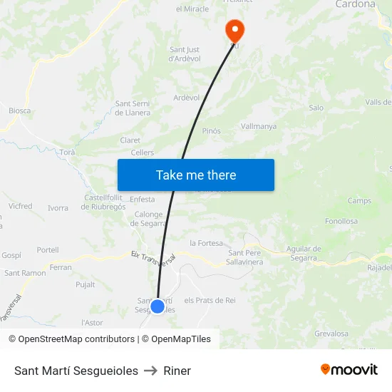 Sant Martí Sesgueioles to Riner map
