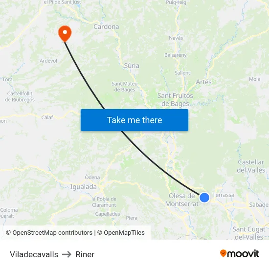 Viladecavalls to Riner map