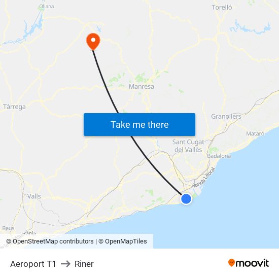 Aeroport T1 to Riner map