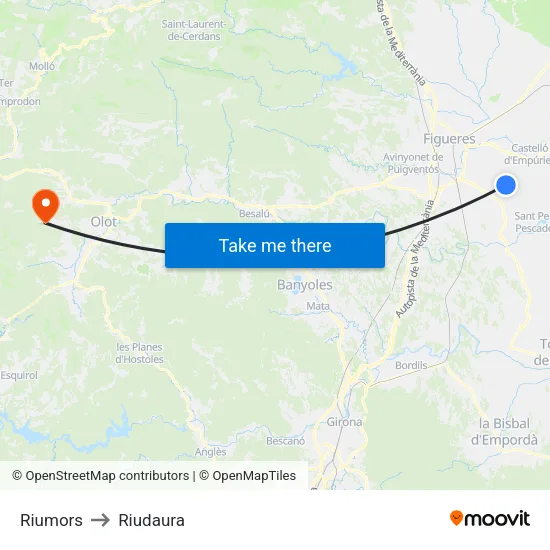 Riumors to Riudaura map