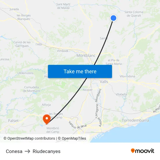 Conesa to Riudecanyes map