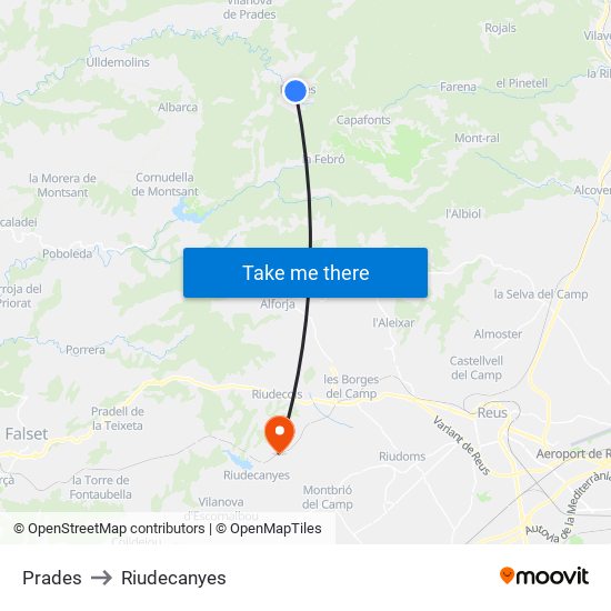 Prades to Riudecanyes map