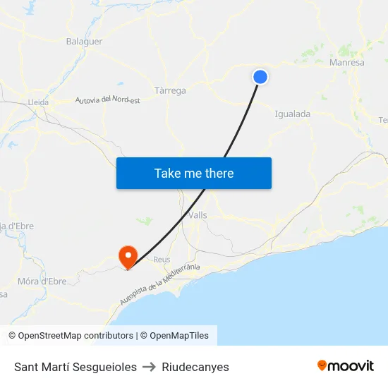 Sant Martí Sesgueioles to Riudecanyes map