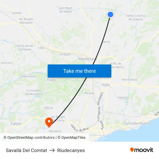 Savallà Del Comtat to Riudecanyes map