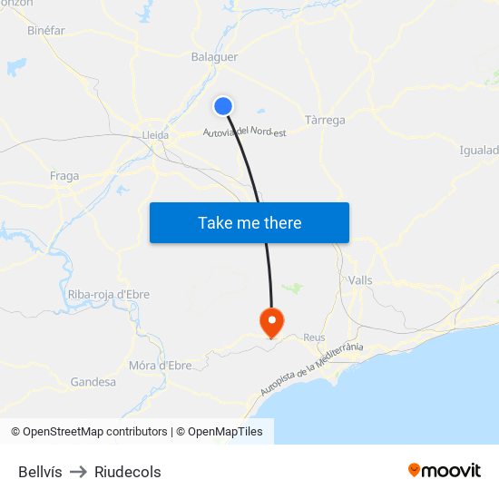 Bellvís to Riudecols map