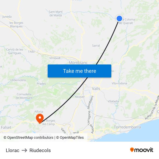 Llorac to Riudecols map