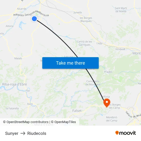 Sunyer to Riudecols map