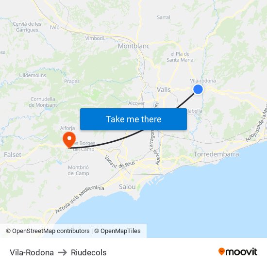 Vila-Rodona to Riudecols map