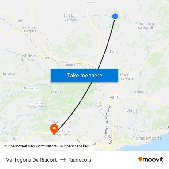 Vallfogona De Riucorb to Riudecols map
