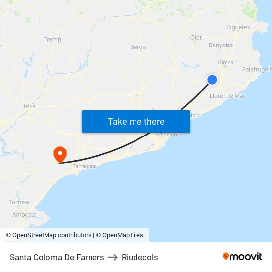 Santa Coloma De Farners to Riudecols map