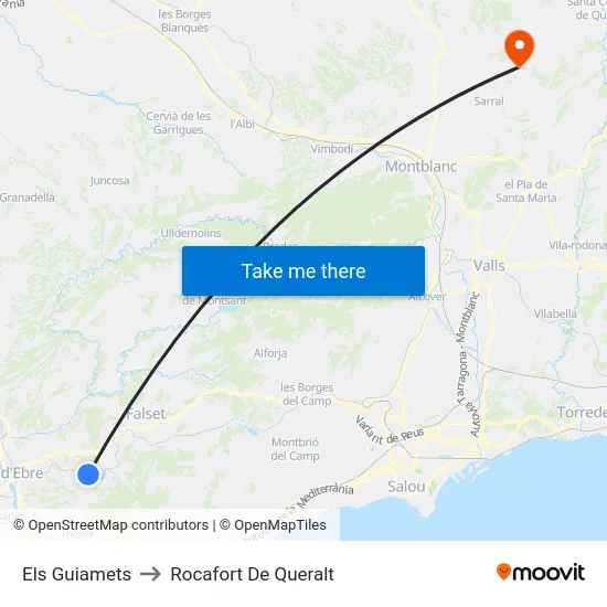 Els Guiamets to Rocafort De Queralt map
