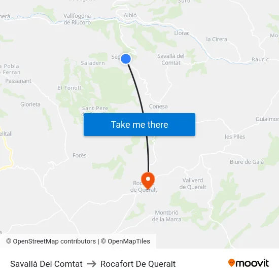 Savallà Del Comtat to Rocafort De Queralt map