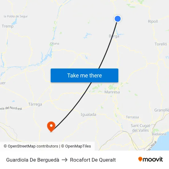 Guardiola De Berguedà to Rocafort De Queralt map