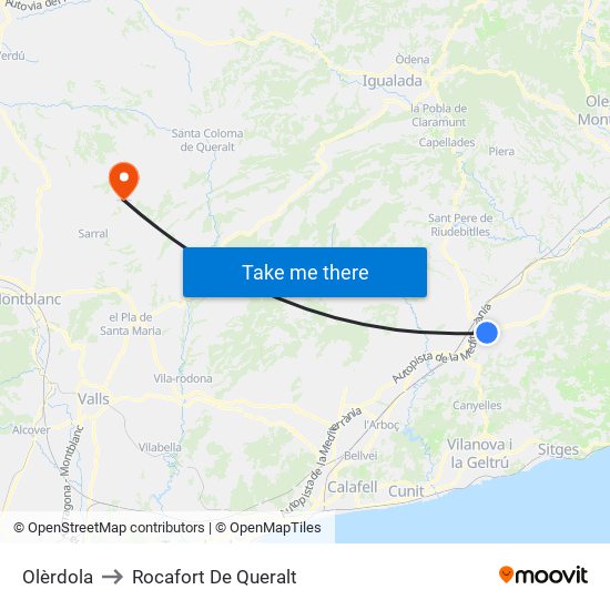 Olèrdola to Rocafort De Queralt map