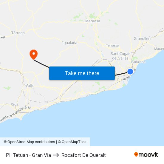 Pl. Tetuan - Gran Via to Rocafort De Queralt map