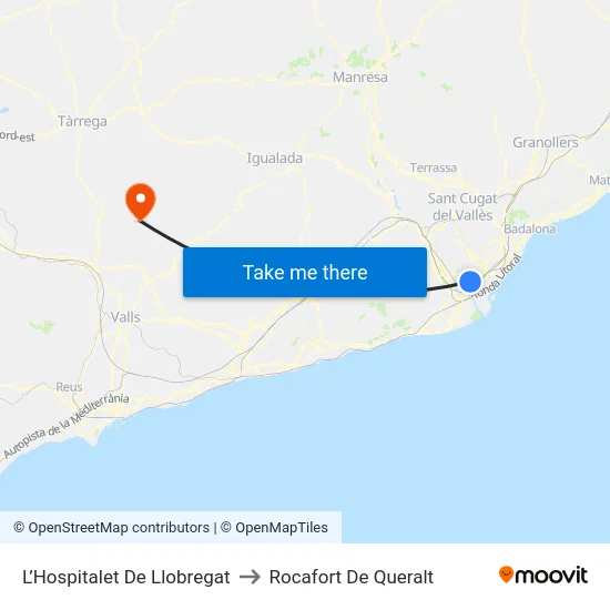 L’Hospitalet De Llobregat to Rocafort De Queralt map